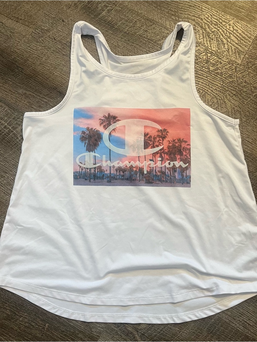 Champion Girls 14/16 White Tank Top with Sunset Palm Graphic